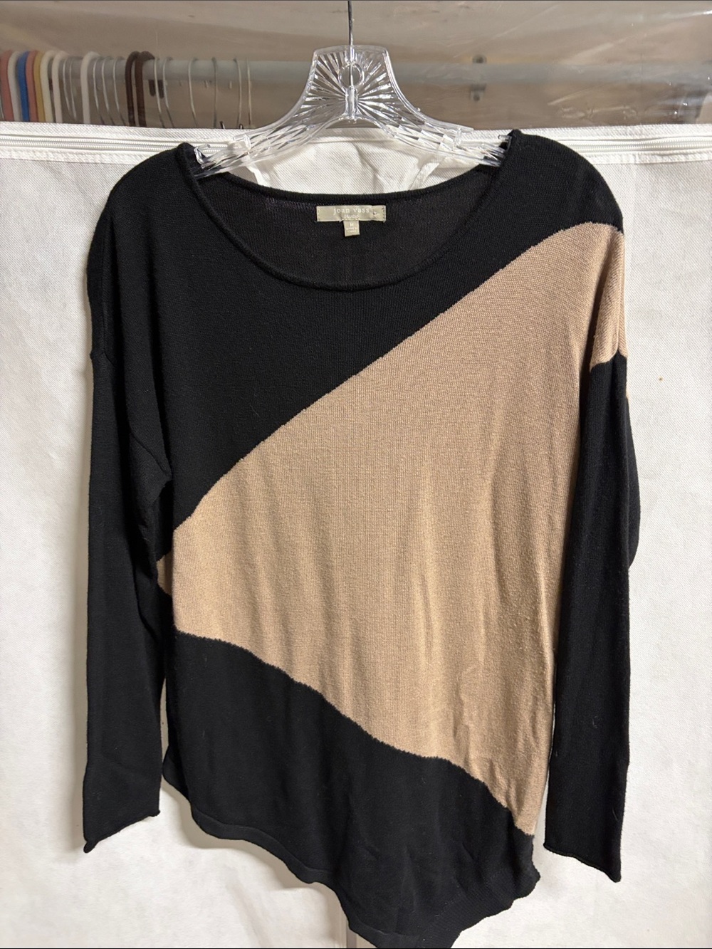 Joan Vass Black Sweater with Tan Accent